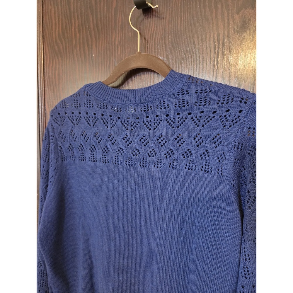 Nine West Sweater Womens Large Blue Knit Scalloped Pattern Navy Crochet New - Picture 9 of 12